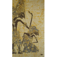 Batik doek met afbeelding Wayangpoppen, gemerkt MUR